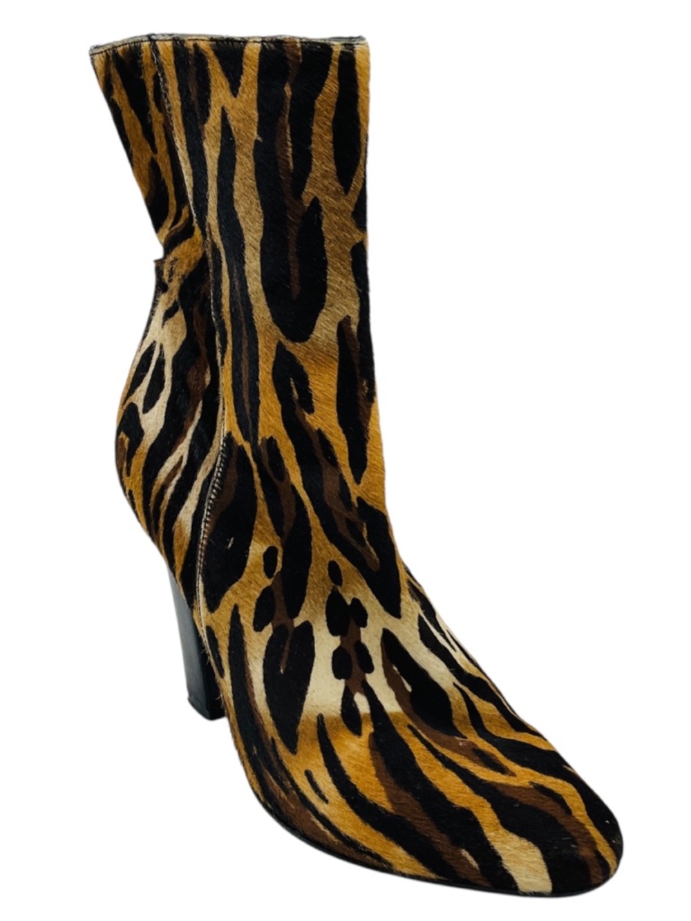 TAMARA MELLON TAN ANIMAL PRINT CALF HAIR ANKLE BOOTS
